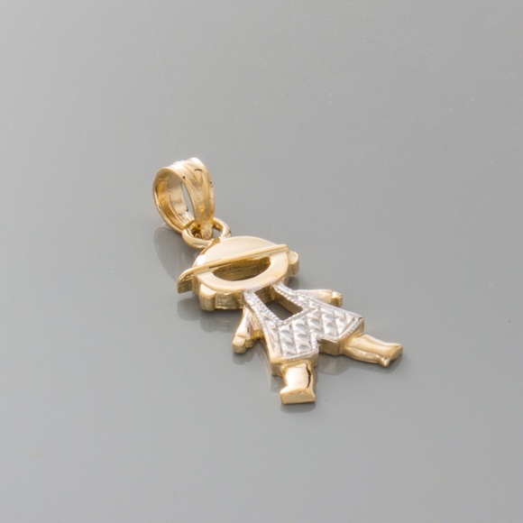 14k Two-tone Yellow Gold with White Rhodium Little Boy with Hat, cut-out